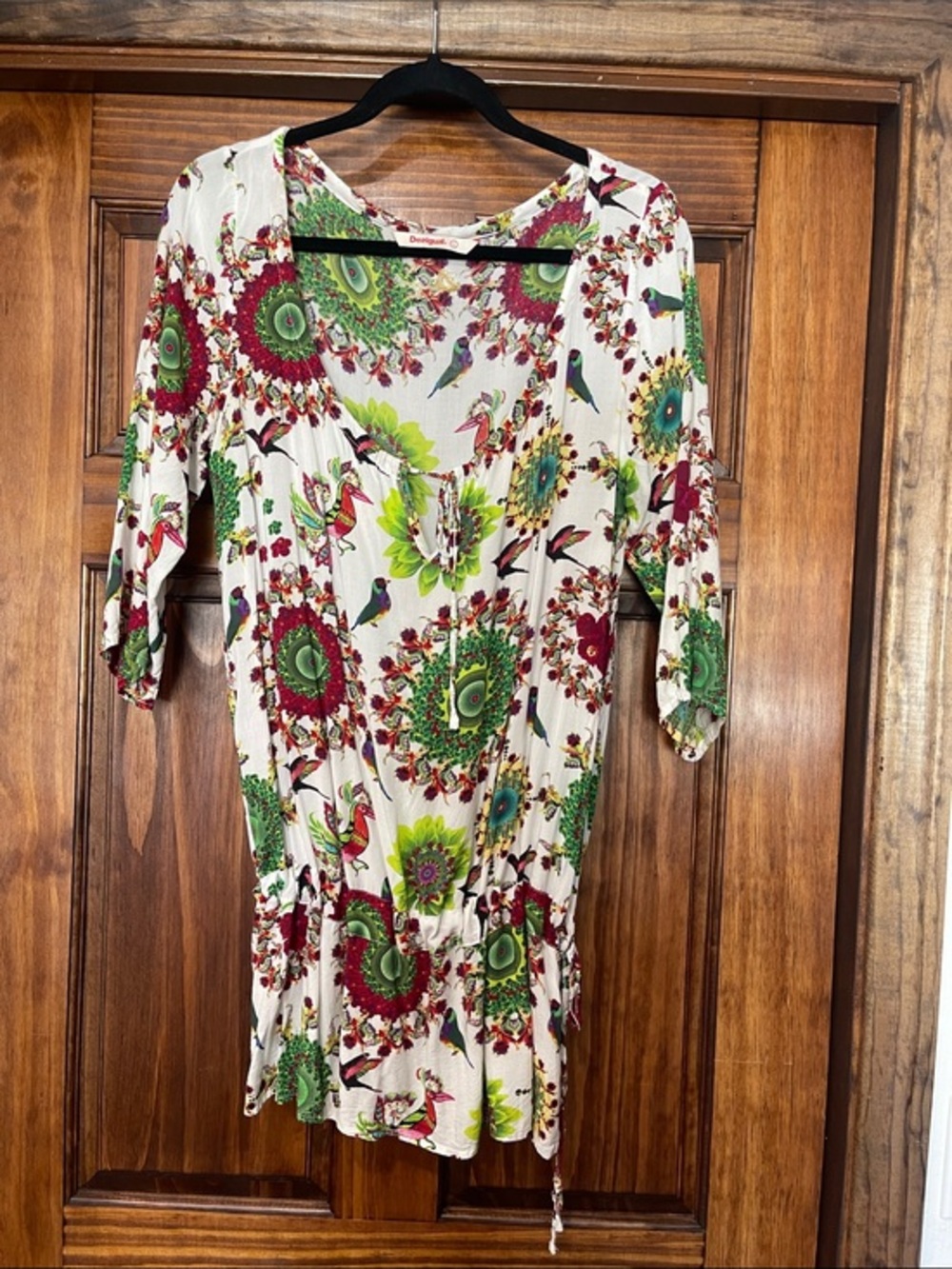 DESIGUAL CINCH drop waist tunic blouse size L